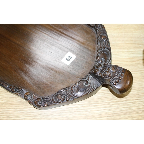 63 - A Burmese carved hardwood tray, 70cm Condition: In good condition, minor scuffing to underside... 