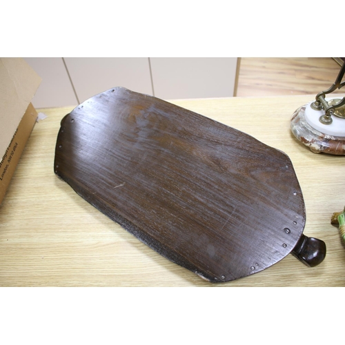 63 - A Burmese carved hardwood tray, 70cm Condition: In good condition, minor scuffing to underside... 