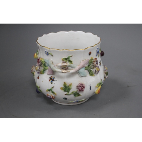 70 - A Potschappel flower encrusted flower pot, Condition: Small losses to encrusted flowers and leaves. ... 