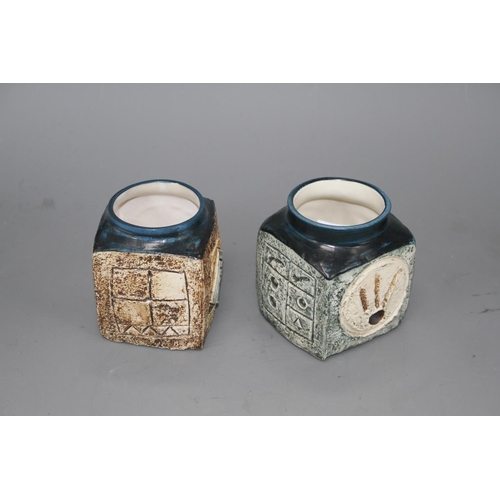 8 - Two Troika marmalade pots, by Tina Doubleday, c.1976 and H.F., 1970s, height 9cm and 9.5cm Condition... 