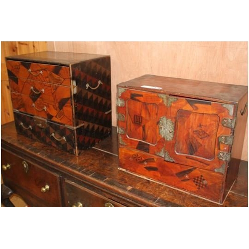 878 - Two Japanese parquetry and lacquer chests, largest W.48cm Condition: - larger chest with four long d... 