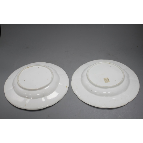 88 - A pair of Chelsea Gotzkowsky type flower moulded dinner plates, c.1755, spur marks only, 24.5cm Cond... 