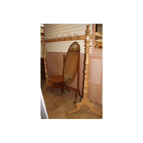 885 - A large turned pine coat rack, W.180cm H.190cm Condition: Looks to be in good clean condition, five ... 