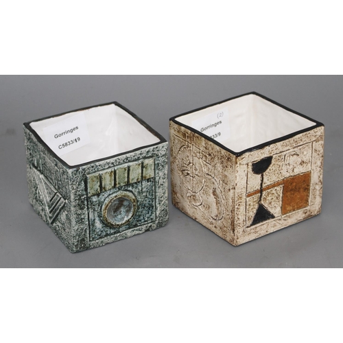 9 - Two Troika cube vases, by Teo Bernatowitz, c.1974 and Ann Lewis, c.1971, height 8cm and 8.5cm Condit... 