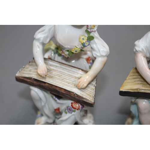 94 - An 18th century Meissen figure of a girl playing a zither and a 19th century Meissen figure of a gir... 