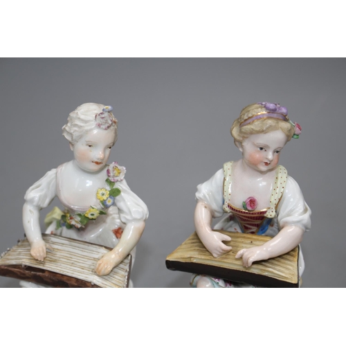 94 - An 18th century Meissen figure of a girl playing a zither and a 19th century Meissen figure of a gir... 