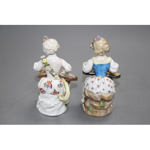 94 - An 18th century Meissen figure of a girl playing a zither and a 19th century Meissen figure of a gir... 