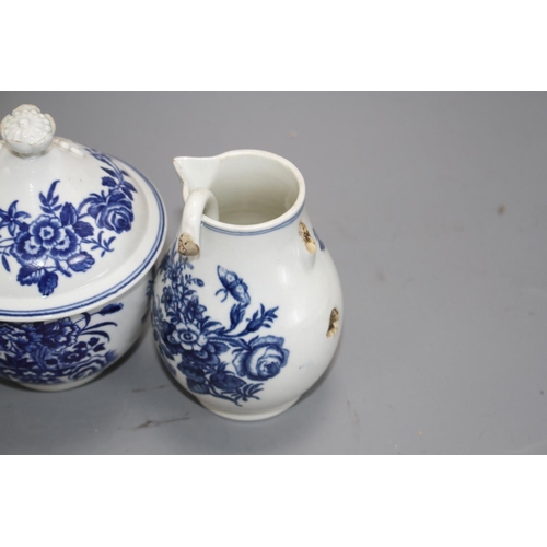 97 - A Worcester blue and white coffee pot and cover, sugar bowl and cover and milk jug, c.1760-75 and a ... 