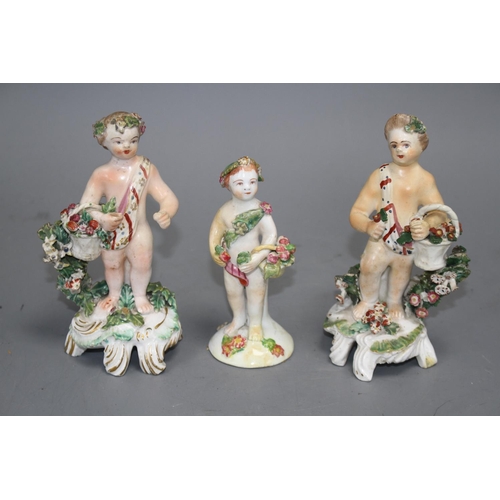 98 - Three Bow porcelain figures of cherubs, c.1760-75, height 12 - 14.5cm Condition: The smallest figure... 