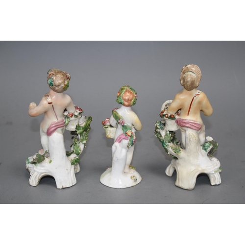 98 - Three Bow porcelain figures of cherubs, c.1760-75, height 12 - 14.5cm Condition: The smallest figure... 