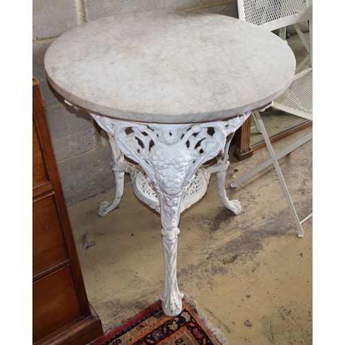 1007 - A Victorian painted cast iron circular marble top table, W.66cm, H.74cm