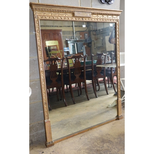 1009 - A Victorian giltwood and gesso Adam design overmantel mirror, W.112cm, H.140cm