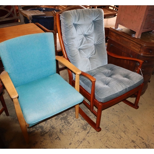 1033 - A mid century Parker Knoll rocking chair, together with a Parker Knoll beech elbow chair