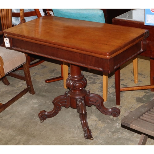 1049 - A Victorian rectangular mahogany folding tea table, W.95cm, D.46cm, H.73cm