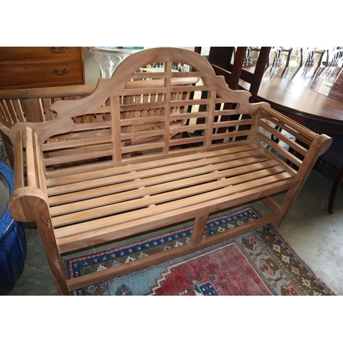 1055 - A teak Lutyens style garden bench, W.166cm, D.50cm, H.107cm