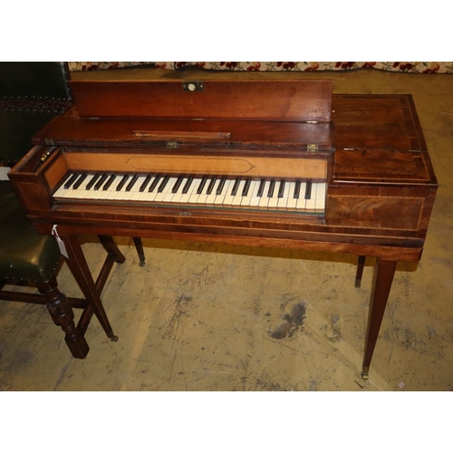 1086 - A George III inlaid mahogany small square piano, probably designed for a child, W.104cm, D.48cm, H.7... 