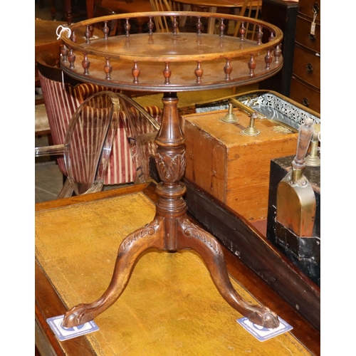 1119 - A George III style mahogany circular galleried tripod table, 48cm diameter, H.64cm