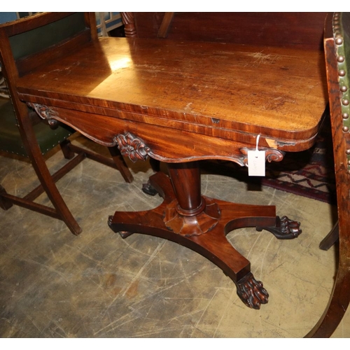 1126 - A Victorian mahogany folding card table, W.91cm, D.44cm, H.72cm