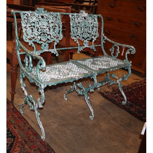 1143 - A Victorian style painted aluminium garden bench, W.97cm, D.54cm, H.85cmCONDITION: Large amount of l... 
