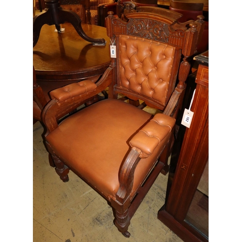 1163 - A set of eight Edwardian carved oak and tan leather upholstered dining chairs (two with arms)... 