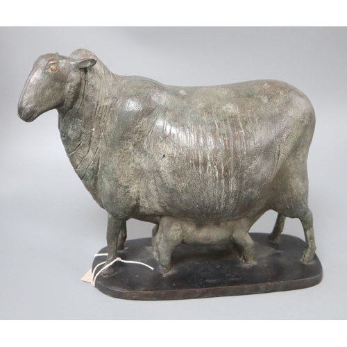 1203 - Attributed to Geraldine Knight (1933-2008), bronze, 'Ewe and lamb' unsigned, paper label numbered 1/... 