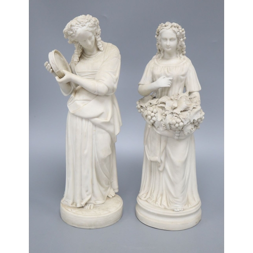 1204 - Two 19th century parian figures of maidens, tallest 33cm