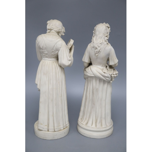 1204 - Two 19th century parian figures of maidens, tallest 33cm