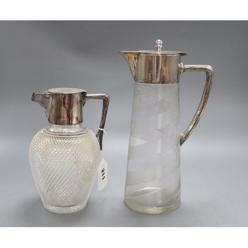 1211 - A Hukin & Heath hobnail glass claret jug and another, tallest 28.5cm