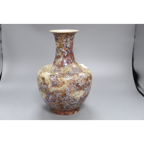 1222 - A Chinese underglaze blue and copper red 'dragon' crackleglaze vase, height 31.5cm