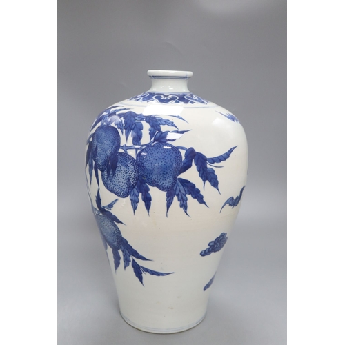 1223 - A Chinese blue and white 'nine peach' meiping, drill hole to base, height 37cm