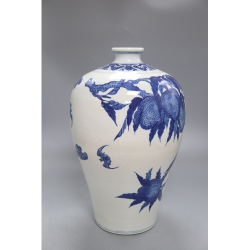 1223 - A Chinese blue and white 'nine peach' meiping, drill hole to base, height 37cm