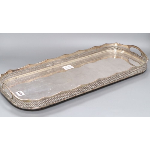 1224 - A silver plated oval tray with pierced gallery, width 62cm