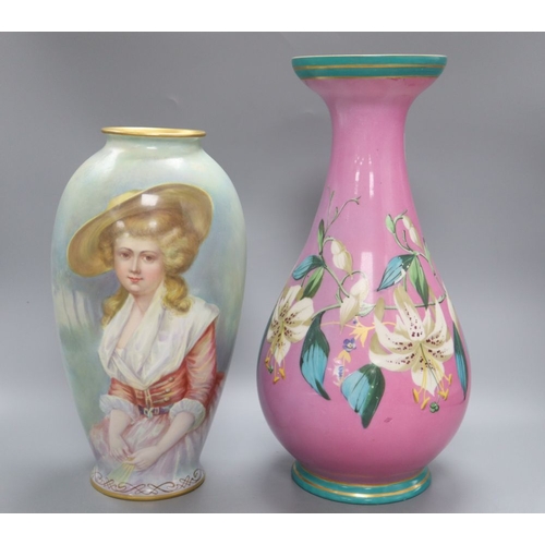 1233 - An Ernst Wahliss c.1900 vase and a Paris porcelain vase, height 38.5cm