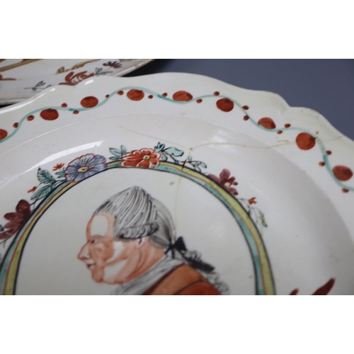 1236 - Five Leeds creamware Dutch-decorated orangist portrait plates, late 18th century, four are 25cm... 