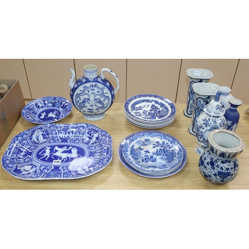 1249 - A quantity of blue and white ceramics including Delft, Spode and Chinese