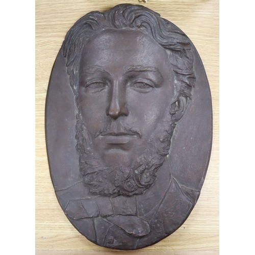 1250 - A bronze oval relief of a gentleman, signed A. Husson, dated 1872, length 37cm