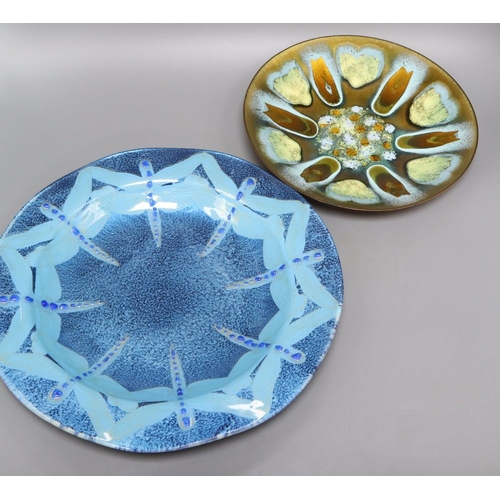 1252 - Two enamelled copper dishes, Edward Star and Jane Murphy, largest diameter 37cm