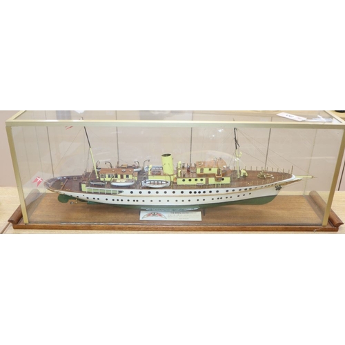 1253 - The Royal Danish Yacht model, glass case, overall length 95cm