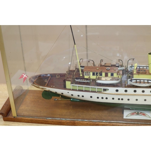 1253 - The Royal Danish Yacht model, glass case, overall length 95cm