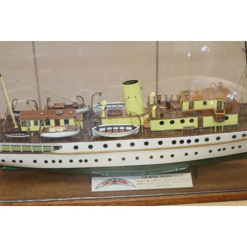 1253 - The Royal Danish Yacht model, glass case, overall length 95cm