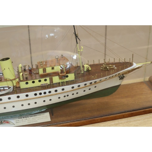 1253 - The Royal Danish Yacht model, glass case, overall length 95cm