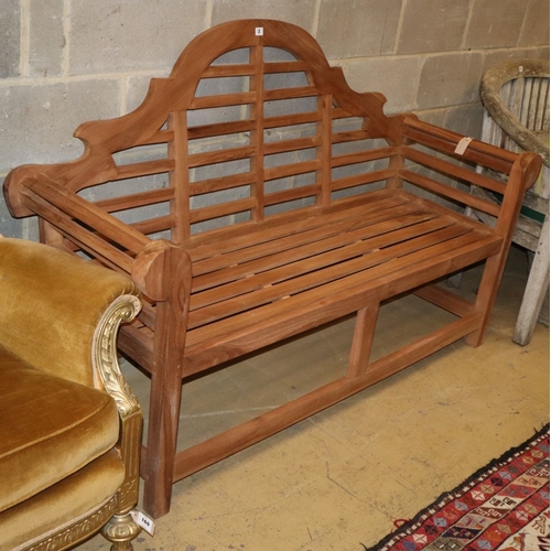 2 - A teak Lutyens style garden bench, W.166cm, D.50cm, H.107cm