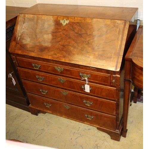 53 - An 18th century walnut bureau, W.91cm, D.52cm, H.99cm