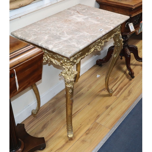 60 - A late Victorian giltwood gesso centre table having marble top, W.77cm