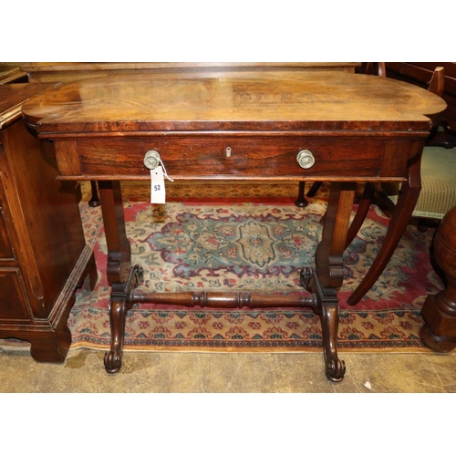 52 - A Victorian Holland and Sons walnut and rosewood side table, Width 92cm