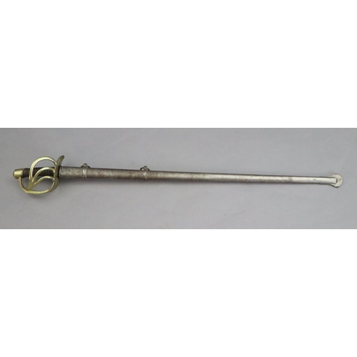 15 - An French heavy cavalry sword, with brass basket hilt and steel scabbard, signed on the blade Manufr... 