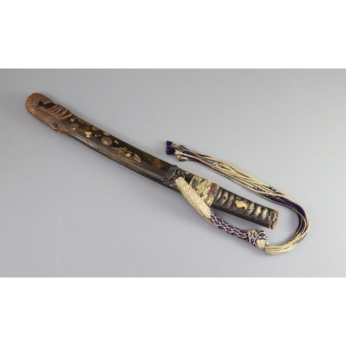 19 - A fine Japanese 'sea creatures' tanto, Meiji period, the saya lacquered to simulate wood grain and g... 