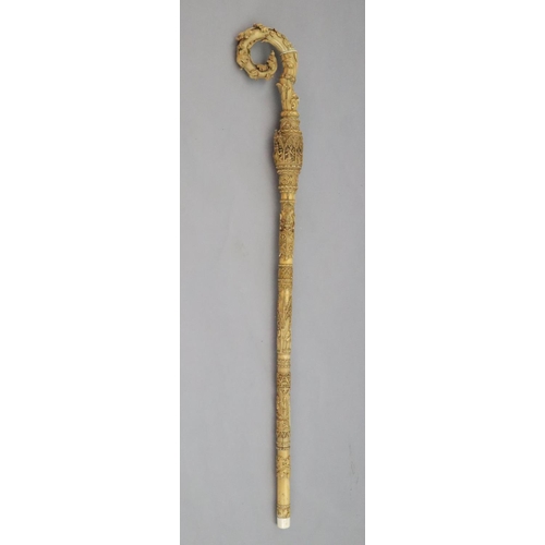 22 - A 19th century Dieppe carved ivory crozier, thought to be a copy of a 13th century example, and prof... 