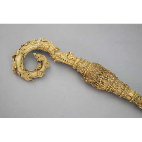 22 - A 19th century Dieppe carved ivory crozier, thought to be a copy of a 13th century example, and prof... 