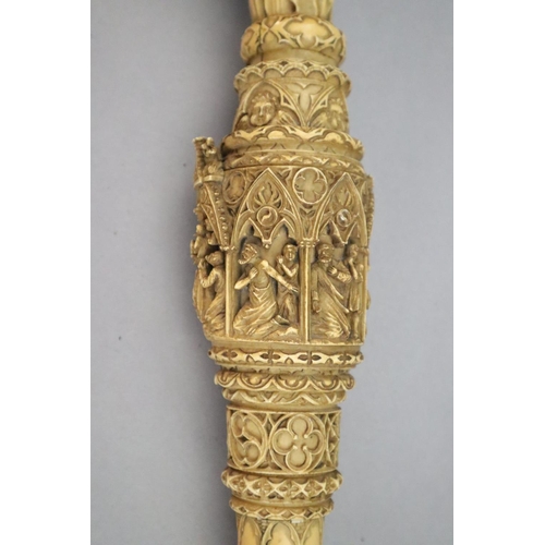22 - A 19th century Dieppe carved ivory crozier, thought to be a copy of a 13th century example, and prof... 